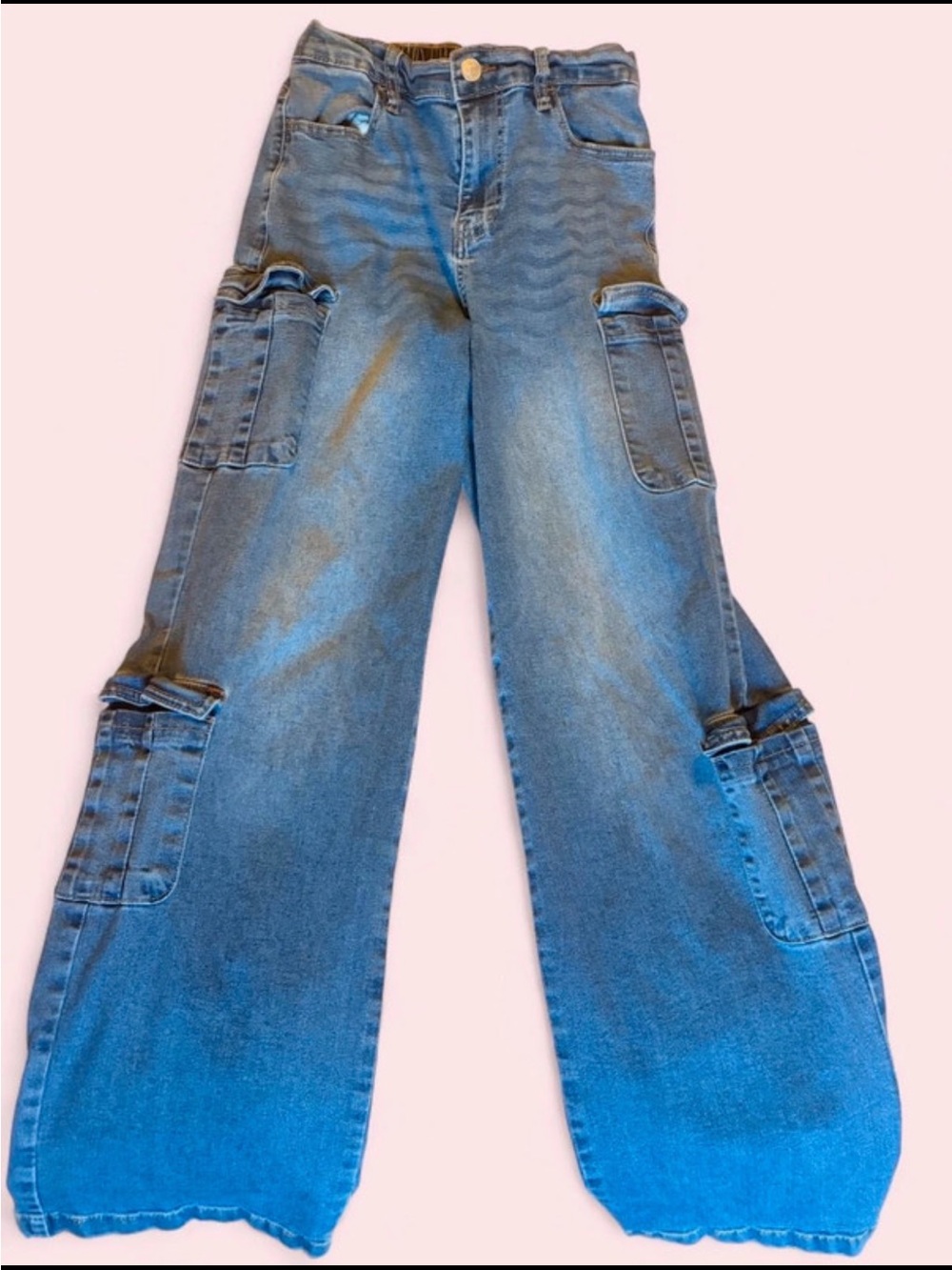 Madden NYC Women’s Wide-Leg Cargo Jeans with Utility Pockets XS